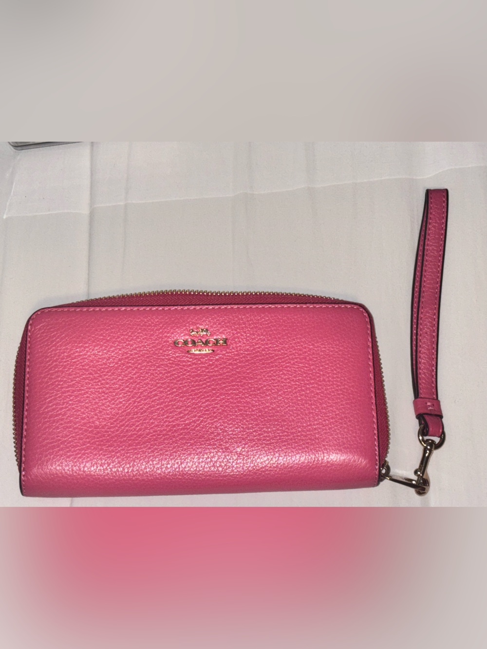 Coach Hot Pink Pebbled Leather Wristlet Wallet with Gold Hardware